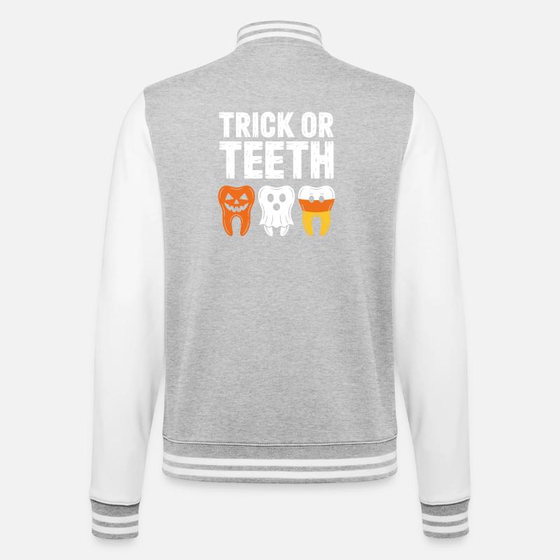 Trick oder Teeth: Halloween Teeth Trio - College-Sweatjacke - Grau meliert/Weiß