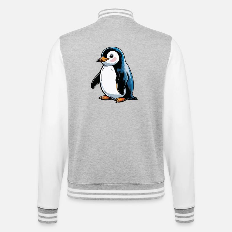 Comic-Pinguin Blauton - College-Sweatjacke - Grau meliert/Weiß