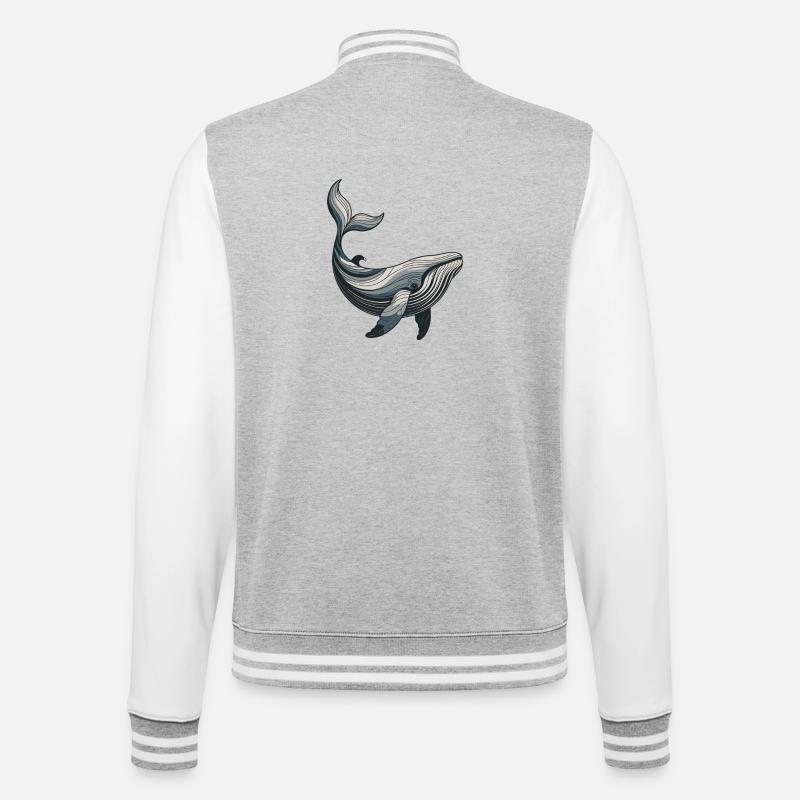 Linienwal: Blaues Waldesign - College-Sweatjacke - Grau meliert/Weiß