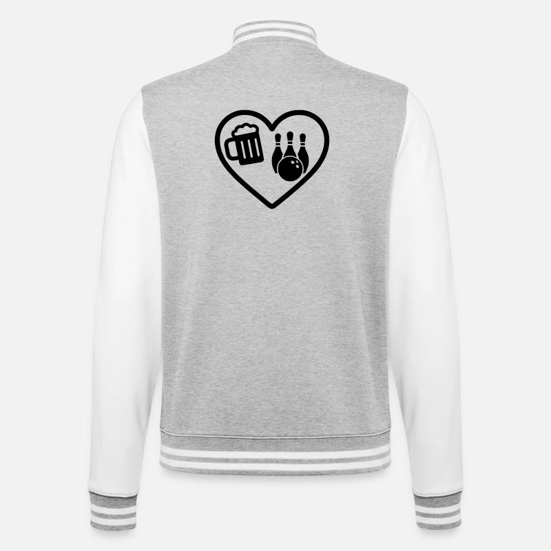 Heart Beer Bowling Humor - College Sweat Jacket - heather grey/white