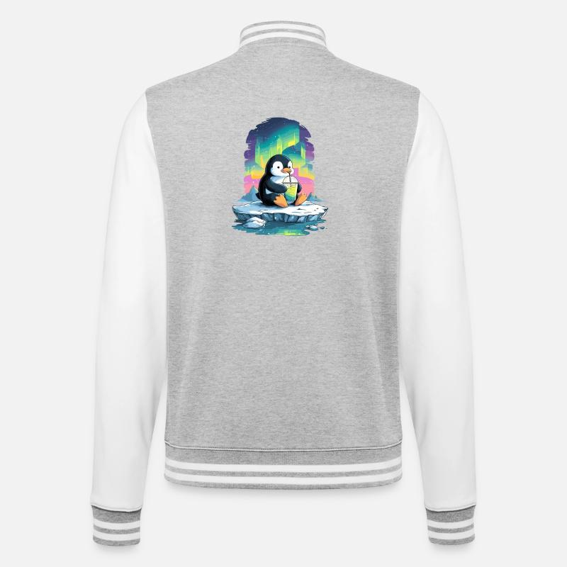 Pinguin am Eis mit Neon-Aurora - College Sweat Jacket - heather grey/white