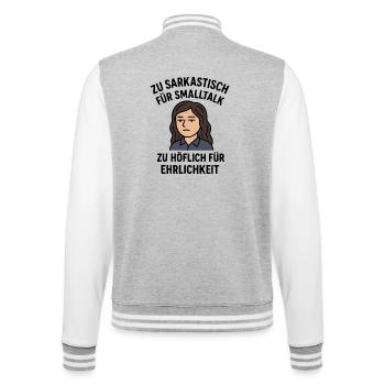 Too polite, too honest - comic saying for women - College Sweat Jacket - heather grey/white - Back - Marisol (170cm)