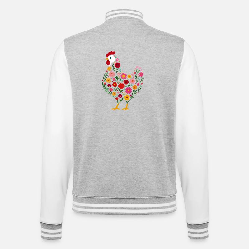 Chicken Chickens Flowers - College Sweat Jacket - heather grey/white