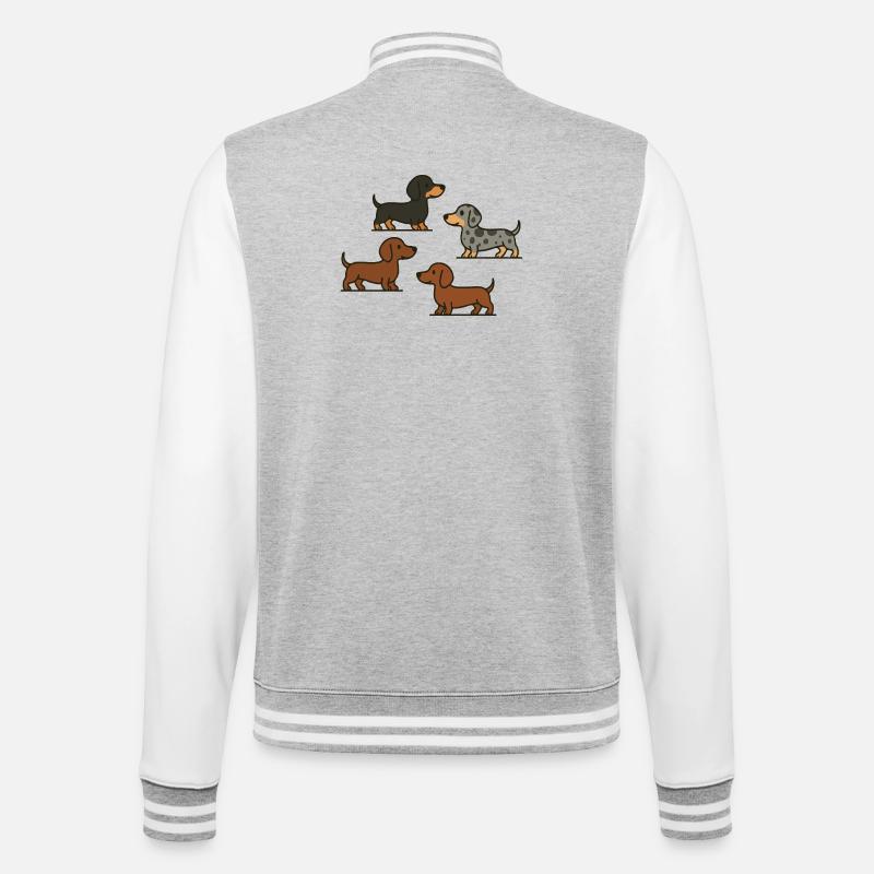 Dachshund Quartett: Spotted & Solid - College-Sweatjacke - Grau meliert/Weiß
