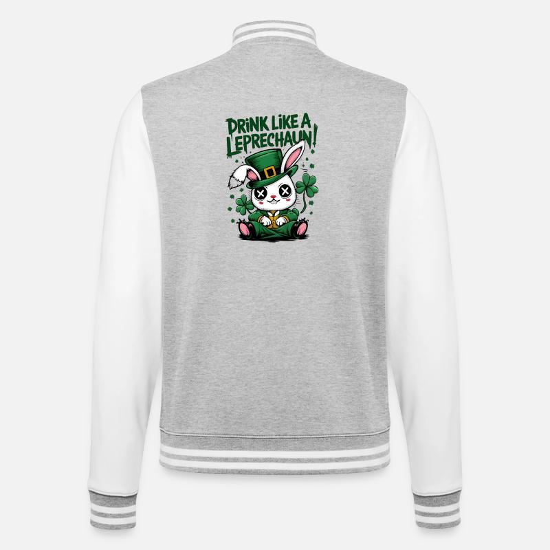 Drinking Bunny Leprechaun St. Patrick's Day - College Sweat Jacket - heather grey/white