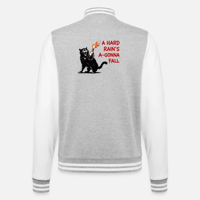 Fire cat with flame bottle - College Sweat Jacket - heather grey/white