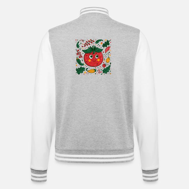 Fröhliche Tomate im Gartendesign - College-Sweatjacke - Grau meliert/Weiß