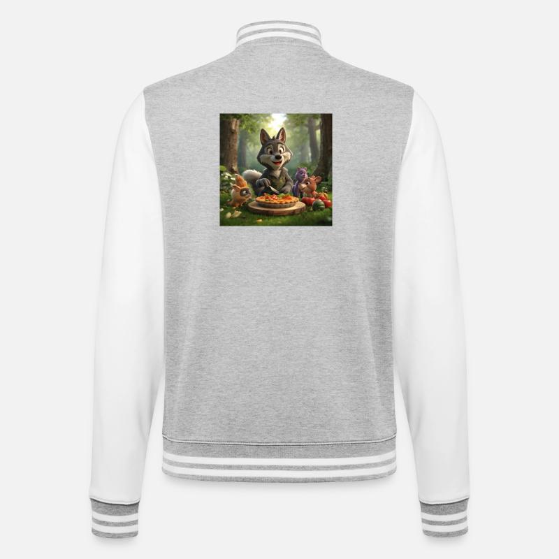 Wolf, grauer Wolf, Plüschwolf - College-Sweatjacke - Grau meliert/Weiß