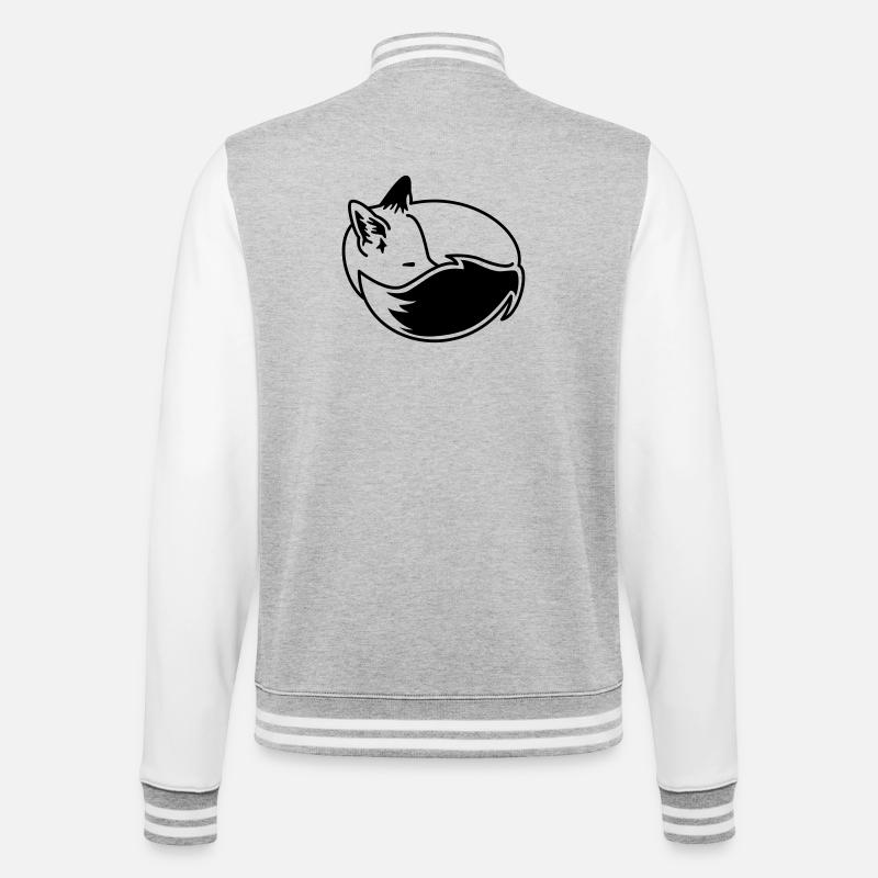 Fuchs eingekuschelt – Kawaii Fox Cartoon Design - College-Sweatjacke - Grau meliert/Weiß