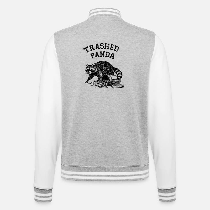 Trashed Panda - College-Sweatjacke - Grau meliert/Weiß
