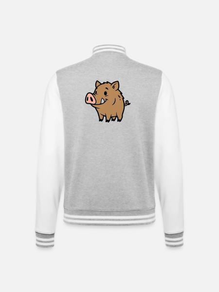 Süßes Wildschwein Comic Glücksbringer - College-Sweatjacke - Grau meliert/Weiß