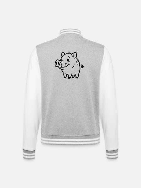 Wildschwein Comic Outline Ausmalen - College-Sweatjacke - Grau meliert/Weiß