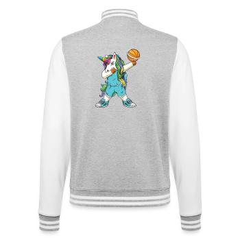 Funny Dabbing Basketball Unicorn Baller Sport Gift - College Sweat Jacket - heather grey/white - Back - Marisol (170cm)