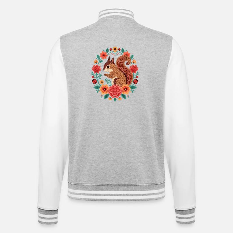 Écureuil dans le cercle de fleurs - Veste Teddy - gris chiné / blanc