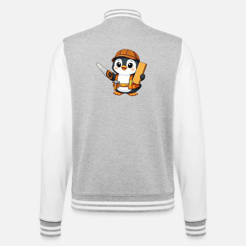 Pingouin, Artisan, Charpentier, Charpentier, Menuisier - Veste Teddy - gris chiné / blanc