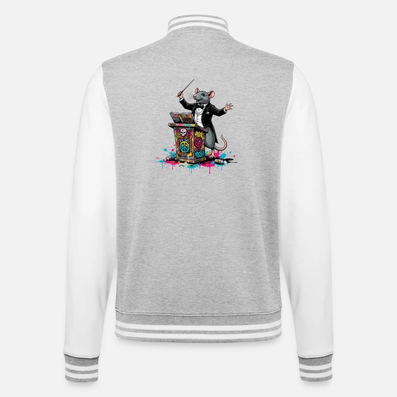 Dirigent | Graffiti-Ratten-DJ Gala - College-Sweatjacke - Grau meliert/Weiß
