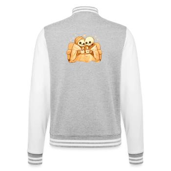 Cozy Skelett Paar auf Sofa – Wärme & Nähe - College-Sweatjacke - Grau meliert/Weiß - Hinten - Marisol (170cm)