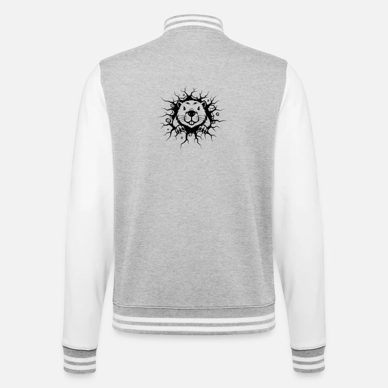 Beaver Wall Breakthrough Funny Animal Design - College Sweat Jacket - heather grey/white