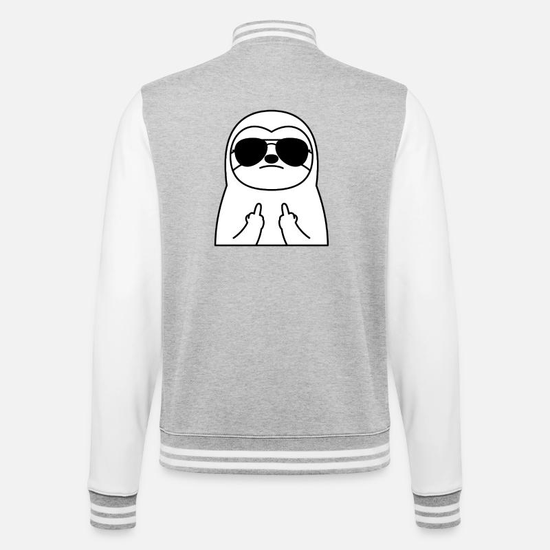 Faultier mit Sonnenbrille und Mittelfinger - College-Sweatjacke - Grau meliert/Weiß