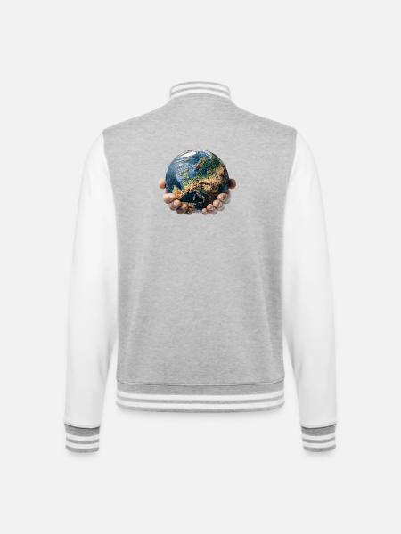 Earth in Hands: Global Responsibility - College Sweat Jacket - heather grey/white