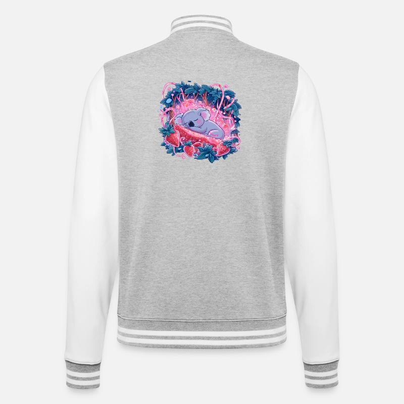 Schlafender Koala im Erdbeerleuchten - College-Sweatjacke - Grau meliert/Weiß