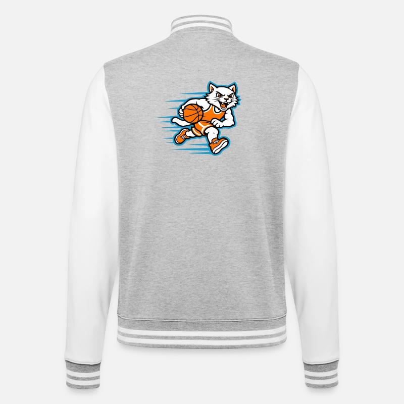 Mascotte Chat Dribbling Rapide de Basketball - Veste Teddy - gris chiné / blanc