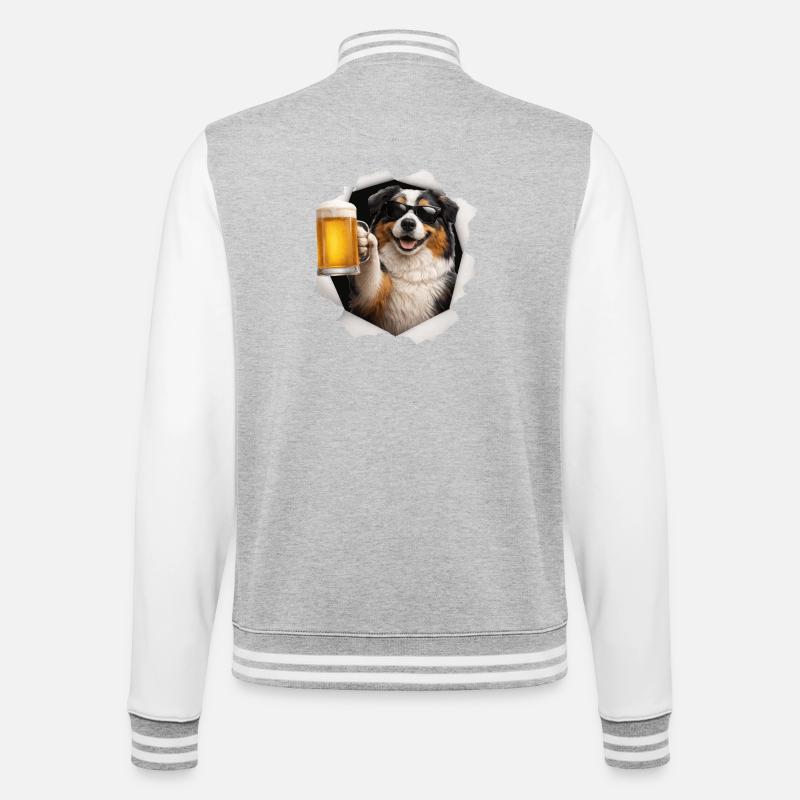 Australian Shepherd Bier - College-Sweatjacke - Grau meliert/Weiß