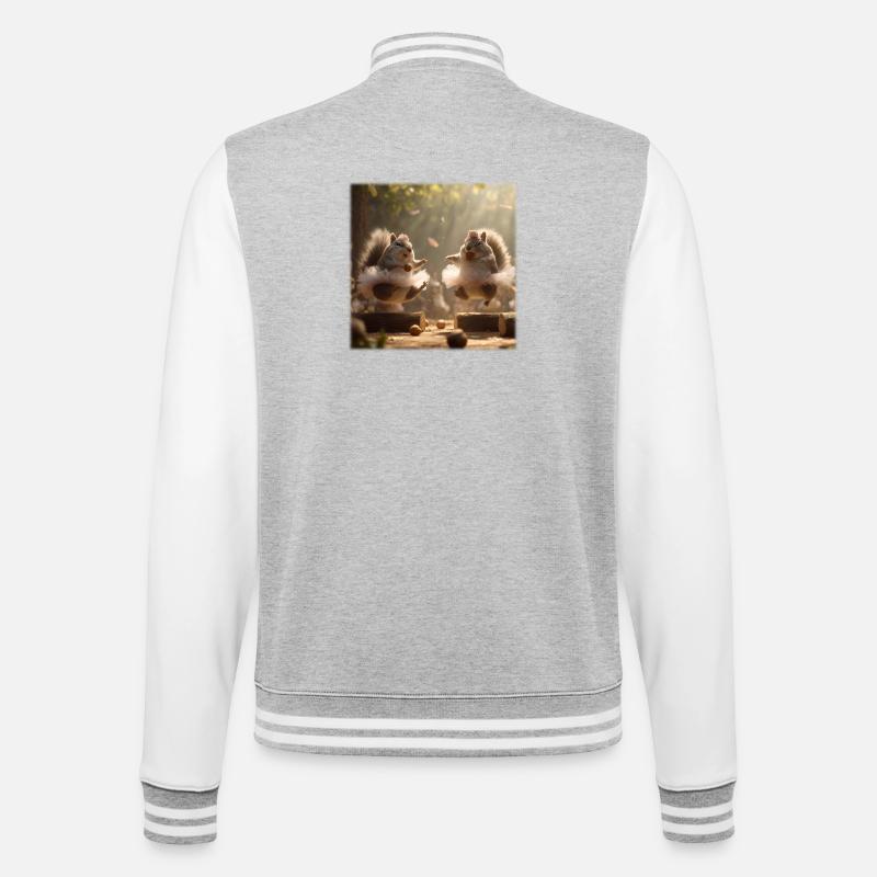 Tanzende Eichhörnchen im Tutu mit Eicheln - College-Sweatjacke - Grau meliert/Weiß