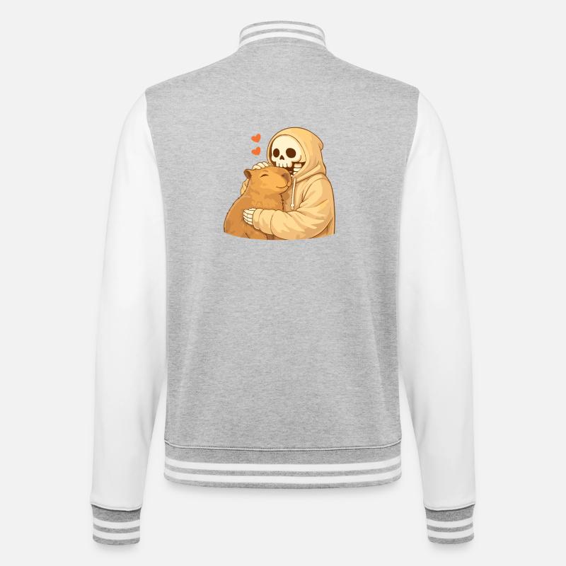 Cozy Skeleton with Capybara – Security - College Sweat Jacket - heather grey/white