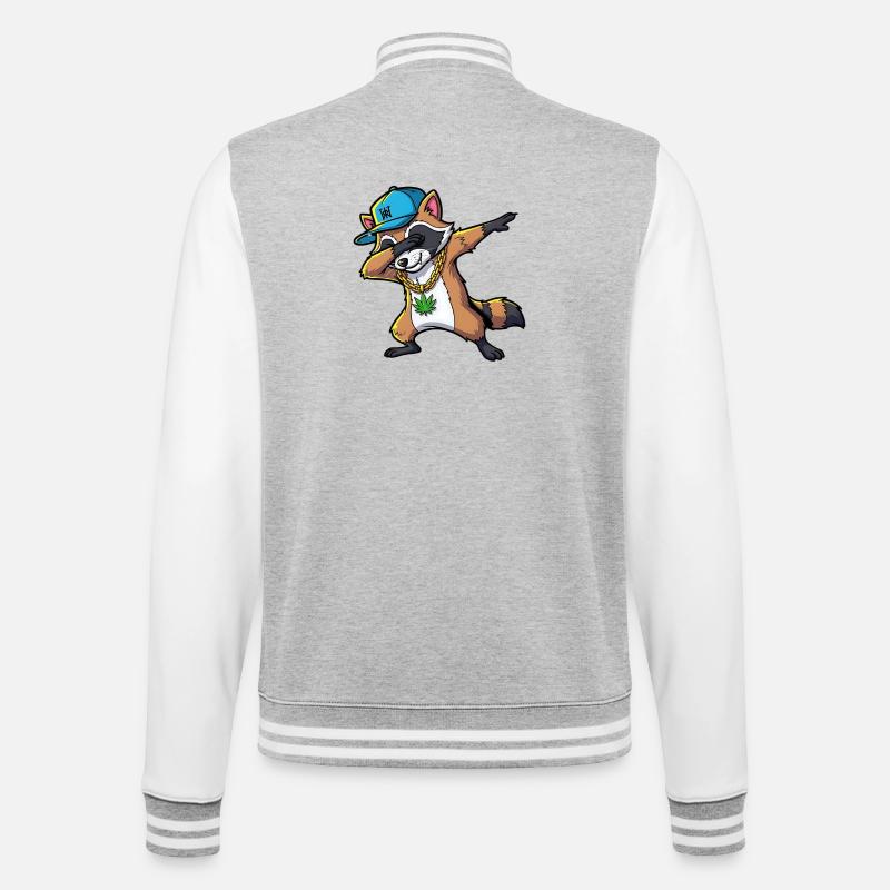 Dabbing Waschbär mit Hanfblatt - College-Sweatjacke - Grau meliert/Weiß