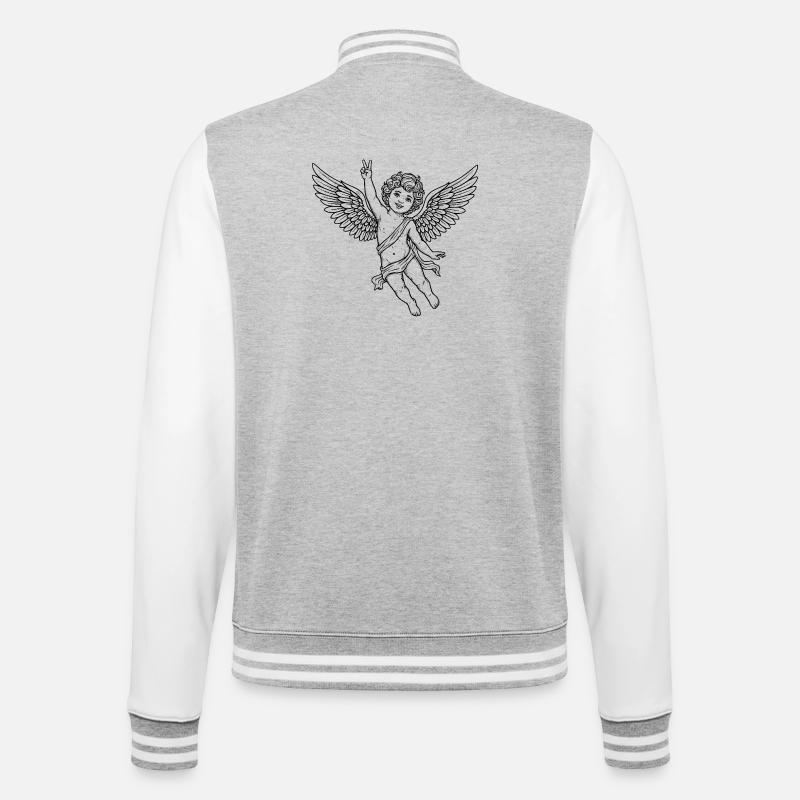 Fröhlicher Friedens-Engel mit Peace-Zeichen - College-Sweatjacke - Grau meliert/Weiß