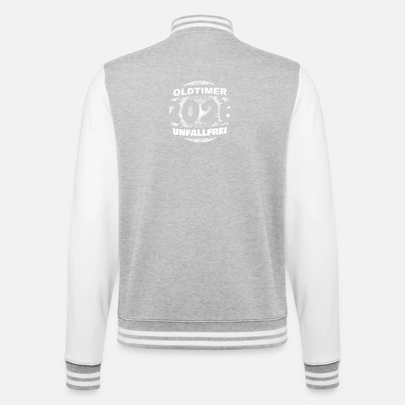 Oldtimer 2026 - College-Sweatjacke - Grau meliert/Weiß