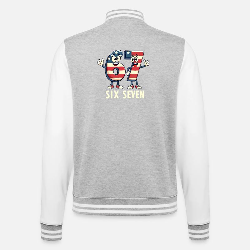 US Flag 67 Memes Six Seven - College-Sweatjacke - Grau meliert/Weiß
