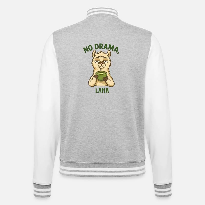 Kein Drama Lama mit Tee - College-Sweatjacke - Grau meliert/Weiß