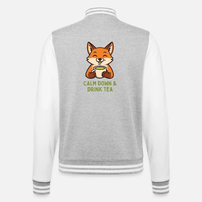Fox relaxing drinking tea - College Sweat Jacket - heather grey/white