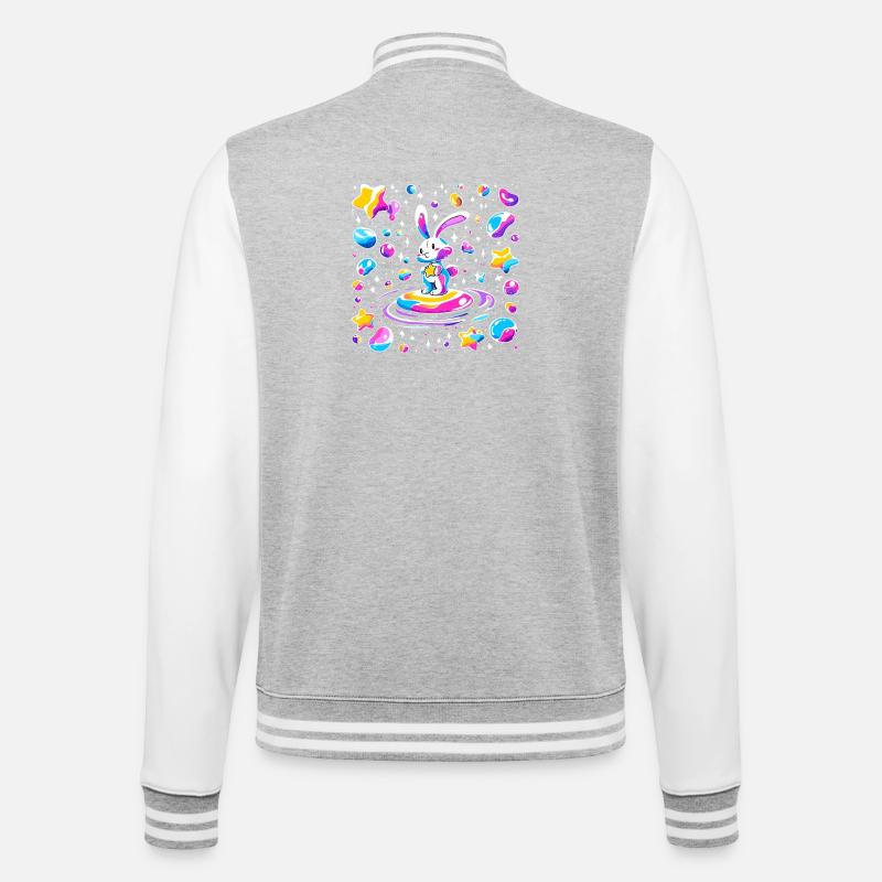 Cosmischer Rabbit on Star Wave - College Sweat Jacket - heather grey/white