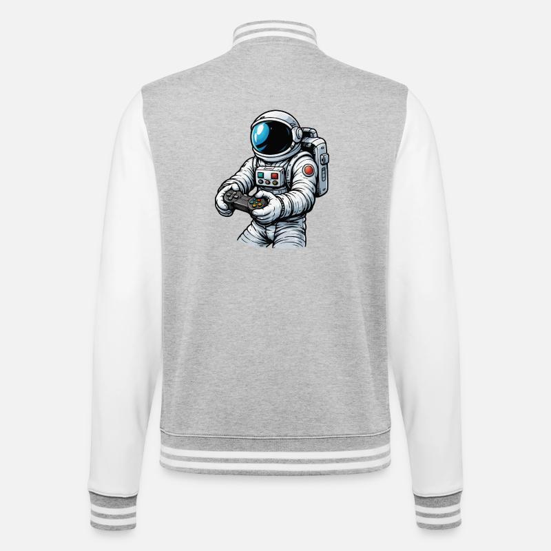 Astronaut mit Gamecontroller - College-Sweatjacke - Grau meliert/Weiß