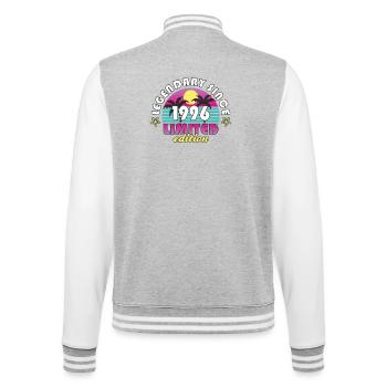 30th Birthday Legendary Since 1996 Unisex Gift - College Sweat Jacket - heather grey/white - Back - Marisol (170cm)