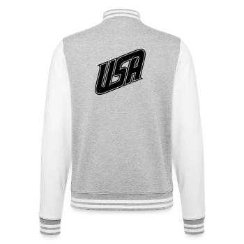 USA  Logo - Farbe variabel - College-Sweatjacke - Grau meliert/Weiß - Hinten - Marisol (170cm)
