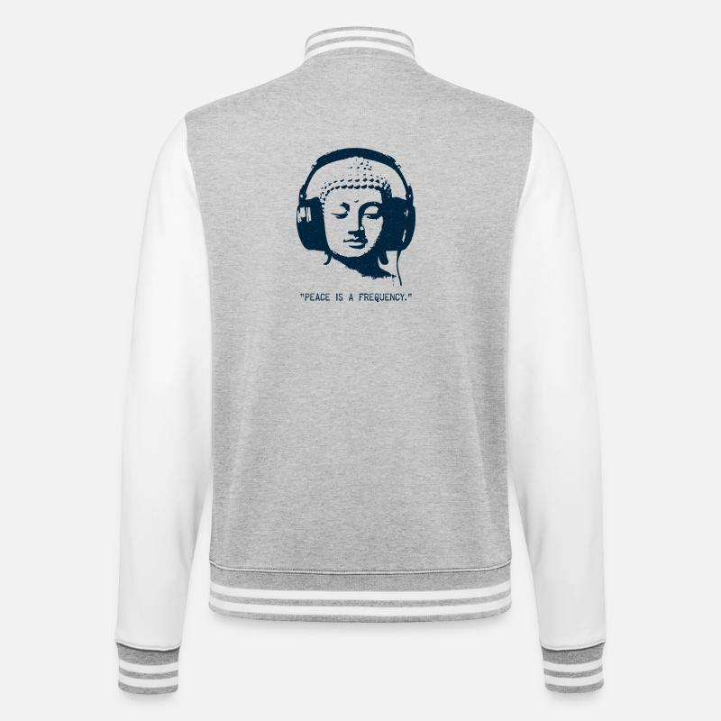 Buddha - Peace is a Frequency - College Sweat Jacket - heather grey/white