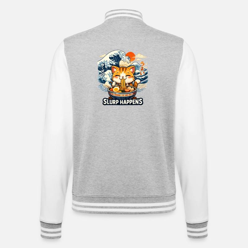 Ramen Neko Great Wave - College Sweat Jacket - heather grey/white