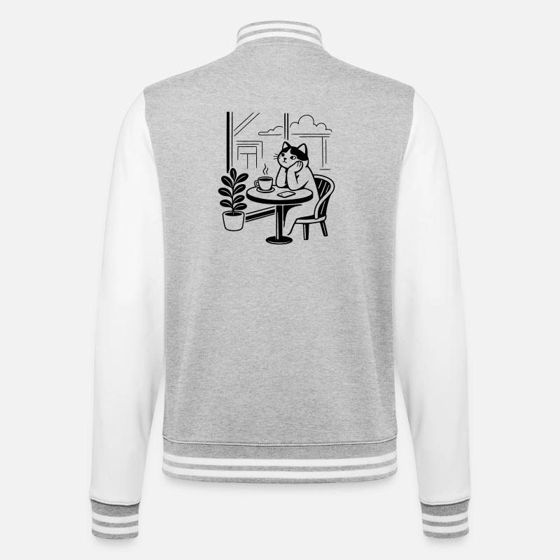 Thoughtful Cat Cafe - College Sweat Jacket - heather grey/white