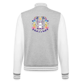 Fröhliches Bunny-Schaukel-Design - College-Sweatjacke - Grau meliert/Weiß - Hinten - Marisol (170cm)