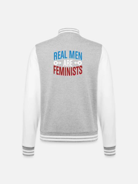 Rigtige mænd er feminister ligestillingserklæring Tee - College sweatjakke - grå meleret/hvid