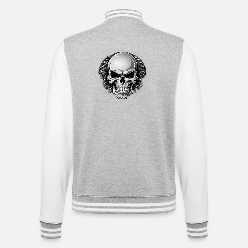 Schädel mit Lorbeer Gothic Tattoo - College-Sweatjacke - Grau meliert/Weiß