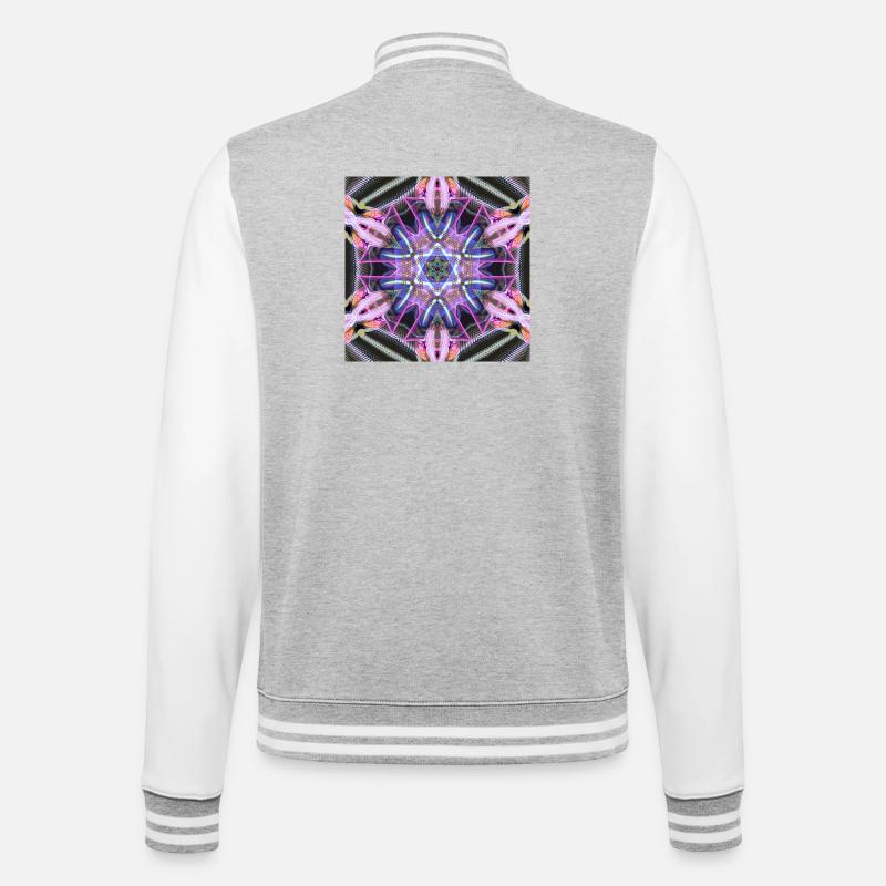 Psychedelic Neon Mandala Pattern - College Sweat Jacket - heather grey/white