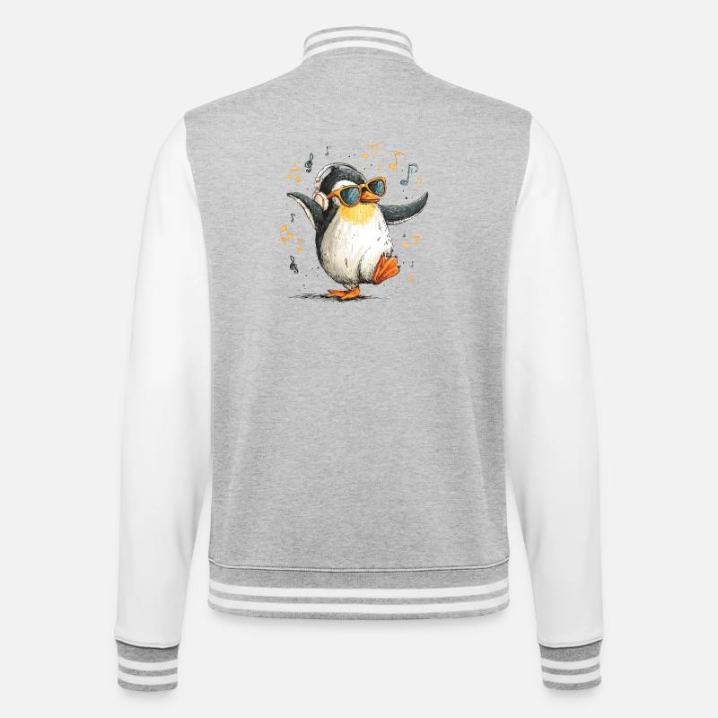 Penguin DJ mit Kopfhörern - College-Sweatjacke - Grau meliert/Weiß