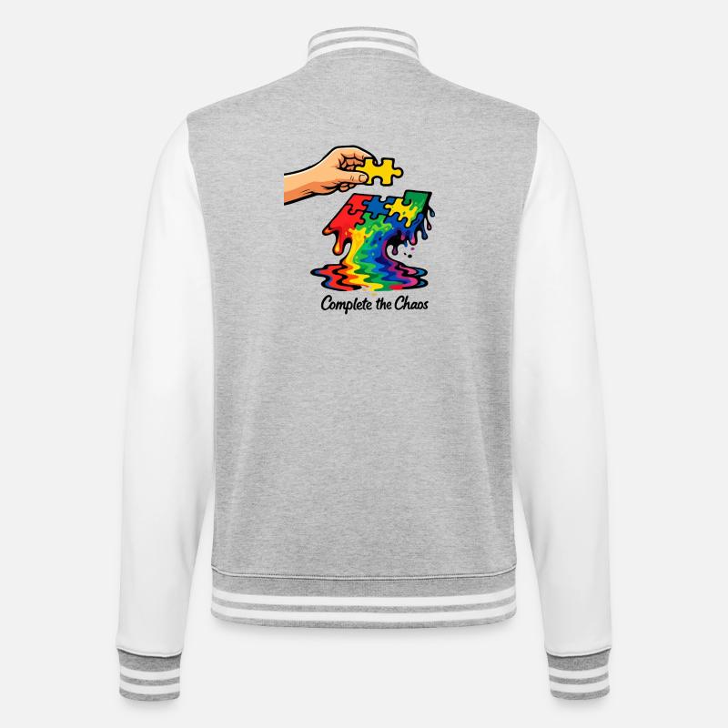 Autismus-Puzzlestück Regenbogenbewusstseinskunst - College-Sweatjacke - Grau meliert/Weiß