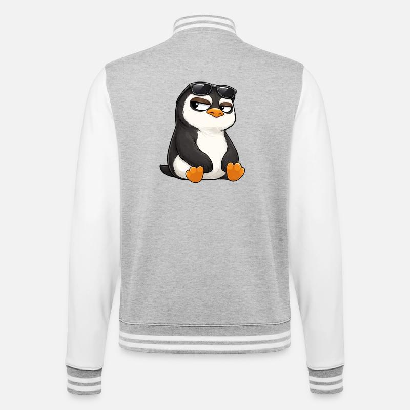 Coole Cartoon Pinguin mit Sonnenbrille skeptisch - College-Sweatjacke - Grau meliert/Weiß