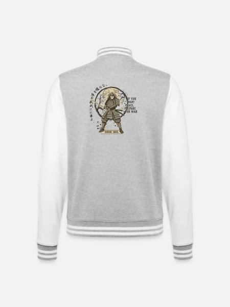 Bushi Soul Samurai in Blossoms - College Sweat Jacket - heather grey/white